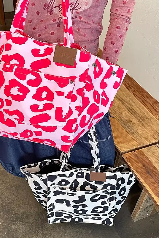 2025 Autumn New Arrival Y2K Color Block Leopard Print Large Capacity Tote Bag For Woman