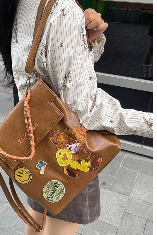 2025 Autumn New Arrivals Casual Cute Leather Cartoon Embroidery Backpack School Bag For Woman