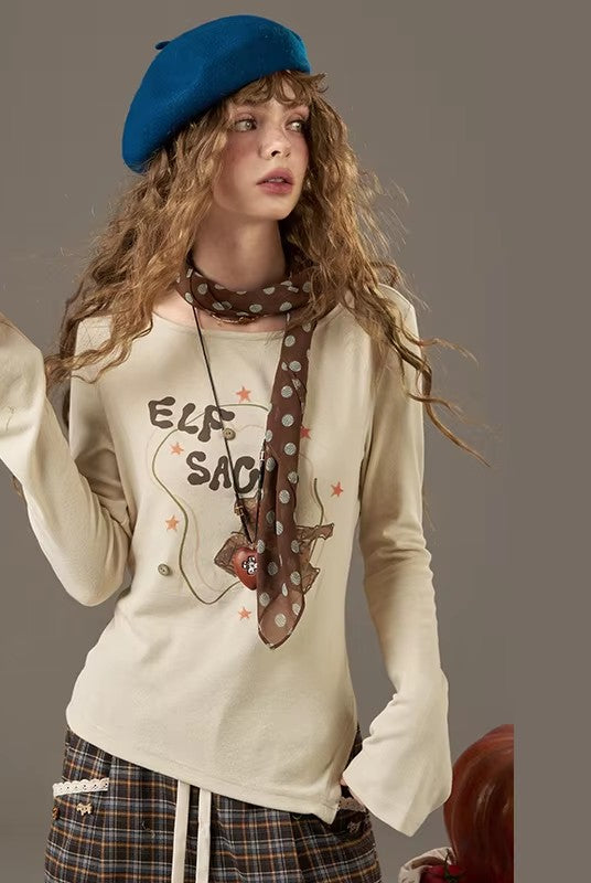 2025 Autumn New Arrivals Y2K Casual Soft Printed Round Neck Shirt For Woman