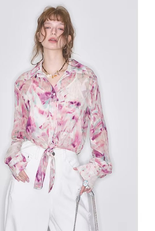 2025 Spring New Arrivals Retro Floral Thin Lace Shirt Women's Sweet Chiffon Casual Top