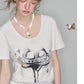 2025 Spring New Arrivals Y2K White Heart Printed Short Sleeve T-Shirt Women's Loose Casual Versatile Top
