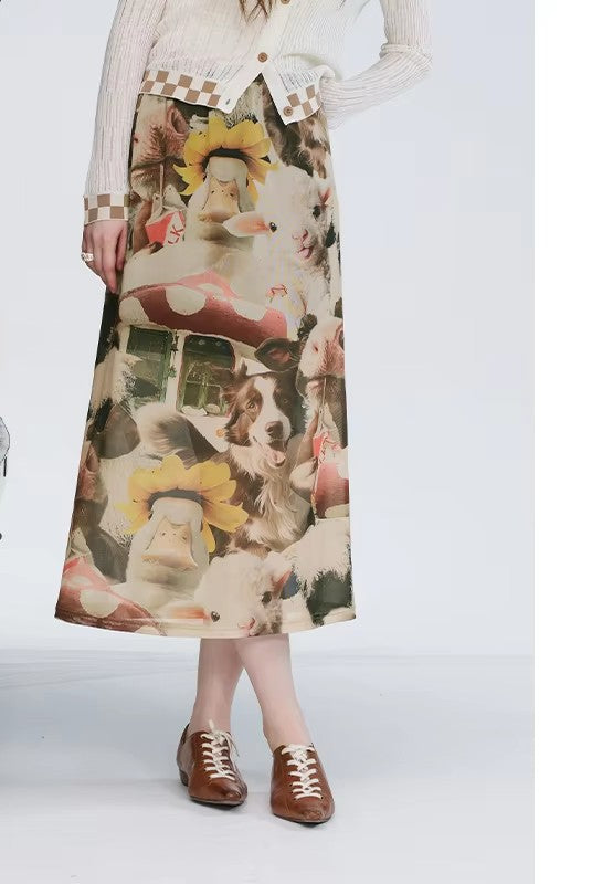 2025 Summer New Arrivals Casual Original Design Fully Printed A-Line Long Skirt