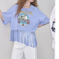 2025 Summer New Arrivals Women's Fringe Graphic Print T-Shirt Relaxed Fit Statement Tee