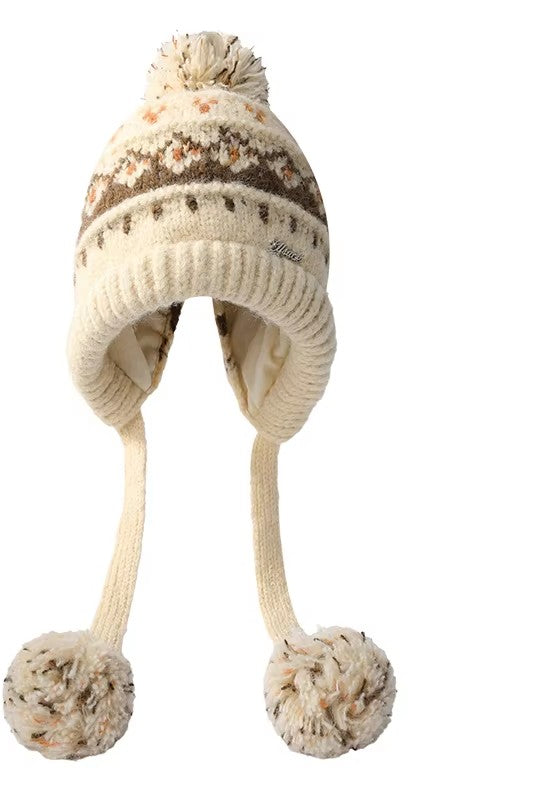 2025 Winter New Arrivals Cute Casual Stripe Diamond Plush Pom Pom Beanie For Women