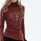 2025 Winter New Arrivals Y2K Slimming Heart Graphic High Neck Asymmetric Hem Long Sleeves Tshirt For Women
