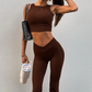 Elegant Casual 2 Piece Set Women o-Neck Sleeveless Waistless Crop Tops+Skinny Solid Straight Pants Simple Trend Suit