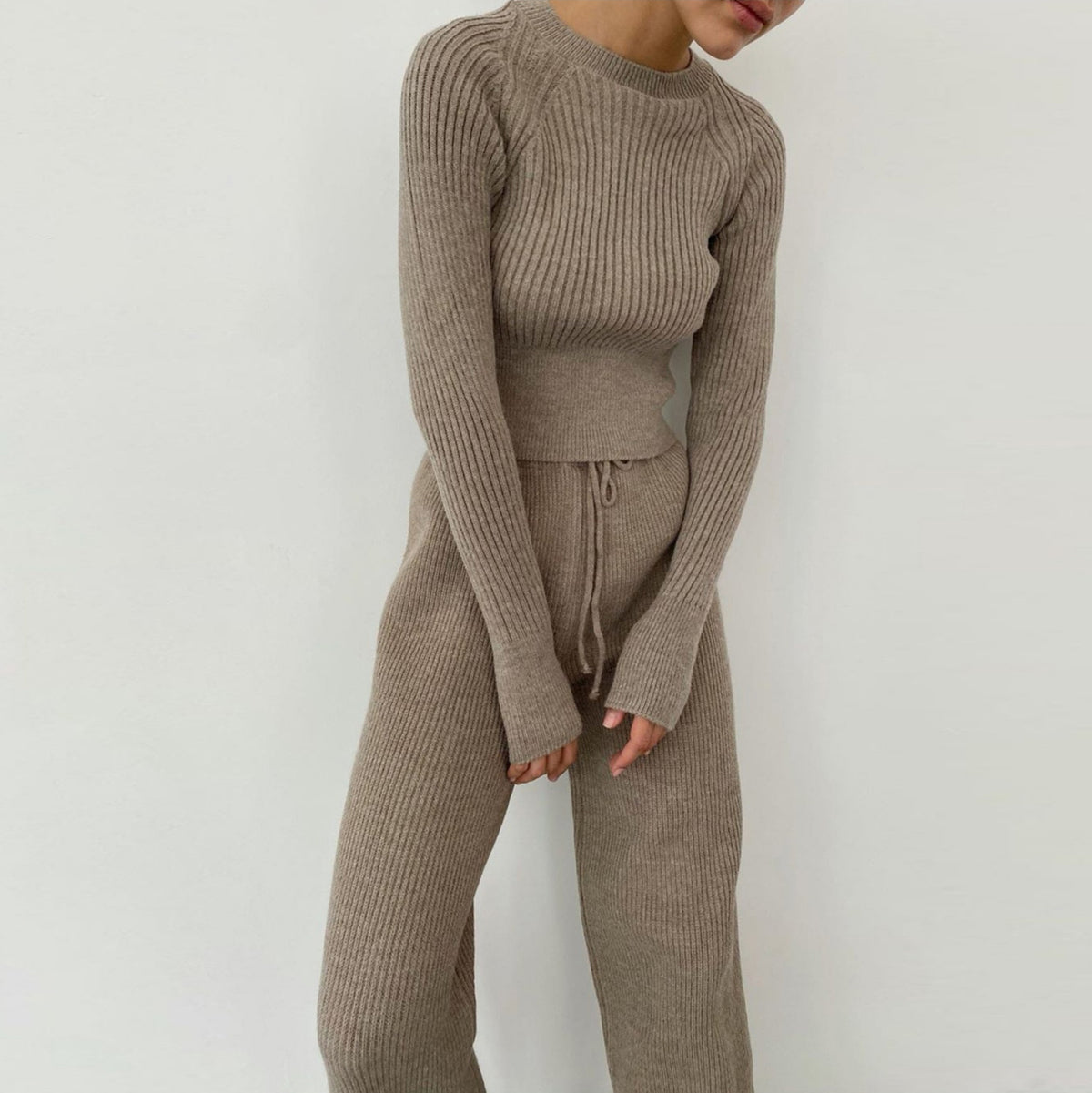 Knitted Sweater Long Sleeve Top and Pants Two Piece Set Women Autumn Winter Outfits Cozy Lounge Wear