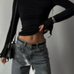 Casual Simple T-Shirts Women Autumn Trend O-Neck Petal Long Sleeve Elastic Daily Basic Classic Skinny Streetwear Tops