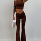 Elegant Casual 2 Piece Set Women o-Neck Sleeveless Waistless Crop Tops+Skinny Solid Straight Pants Simple Trend Suit