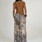 Snake Print Backless Dress Women Peach Buttocks Split Swing Collar Cirque Sexy Vintage Sleeveless Summer Long Bodycon