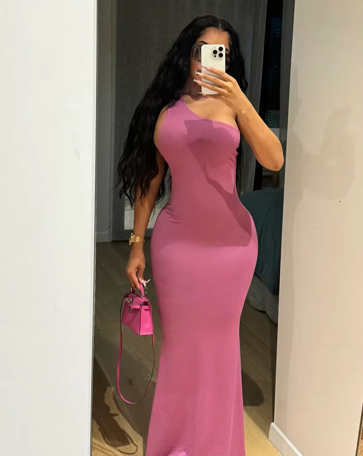 Backless Dress Women Y2K Thin Sexy One-Shoulder Sleeveless Elegant Simple Solid Summer Trend Stretch Bodycon Vestidos