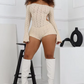 Backless Romper Women Knit Thin Fall Slash Neck Full Sleeve Hipster Playsuit Street Workout Activity Shorts Overalls