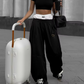 Casual Sporty Women Pants Hipster Autumn Trend Fake Two Pieces Wide-Trousers Streetwear Wild Basic Contrast Bottoms