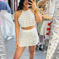 Summer Knit Women Two Piece Set Halter Backless Camisole+Peach Hip Skirts Vacation Beach Matching Midnight Clubwear