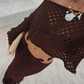 Crochet 4 Piece Set Solid Full Sleeve Crop Tops+Bikini Tops+Panties+Long Skirts Sexy Beach Style Vacation Clubwear