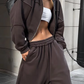 Casual Tracksuit Women 2 Piece Set Panelled Stripes Sporty Simple Hipster Hooded Zip Jacket+Wide Pants Matching Suits