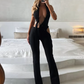 Hollow Peach Buttocks Jumpsuit Women Plait Halter Low-Neck Skinny Stretch Activity Midnight Club Metal Buckle Overall