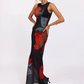 See Through Sleeveless Dress Women Summer Rose Print Stretch Sexy Skinny O-Neck Holiday Party Evening Club Vestidos