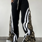 Side Stripe Women Flare Pants Autumn Hipster Leopard Patchwork Pocket Casual Wild Basic Street Sweatpants Trousers
