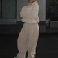 Ribbed Casual 2 Piece Set Women Hooded Classic Pullover+Wide-Leg Pants Street Trend Solid Sporty Tracksuit Outfits