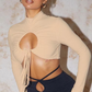 Sexy Y2K Women Crop Tops Solid Chic Cross Bandage Hollow Turtleneck Full Sleeve Elegant Classic Wild Streetwear Tees