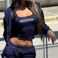 Letter Print 3 Piece Set Women Tracksuit Simple Casual Sporty Coat+Tank Tops+Shorts Basic Street Matching Outfits