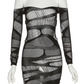 Sexy Hollow Party Dress Women Long Sleeve Skinny Slash Neck Elastic See Through Midnight Birthday Clubwear Bodycon