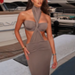 Hollow Sexy Dress+Strapless Tops Women Y2K Knot Backless Sleeveless Skinny Ruched Stretch Maxi Bodycon Party Clubwear