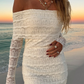Jacquard Vacation Dress Women Lapel Slash Neck Backless See Through Full Sleeve Beach Party Elegant Chic Long Bodycon