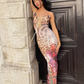 Leopard Rose Print Dress Women Low-Neck Shirring Bandage Sleeveless Summer Skinny Stretch Thin Vacation Maxi Bodycon