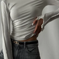 Casual Simple T-Shirts Women Autumn Trend O-Neck Petal Long Sleeve Elastic Daily Basic Classic Skinny Streetwear Tops