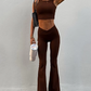 Elegant Casual 2 Piece Set Women o-Neck Sleeveless Waistless Crop Tops+Skinny Solid Straight Pants Simple Trend Suit