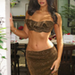 Gold Wire Elegant 2 Piece Set Sexy Women Fungus Edge Camisole Tops+Long Skirts Skinny Summer Matching Vacation Suits