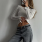 Casual Simple T-Shirts Women Autumn Trend O-Neck Petal Long Sleeve Elastic Daily Basic Classic Skinny Streetwear Tops