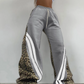 Side Stripe Women Flare Pants Autumn Hipster Leopard Patchwork Pocket Casual Wild Basic Street Sweatpants Trousers