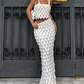 Knit Feather Print Women 2 Piece Set Tracksuit Stretch Chic Tank Tops+Long Skirts Matching Stretch Streetwear Outfits