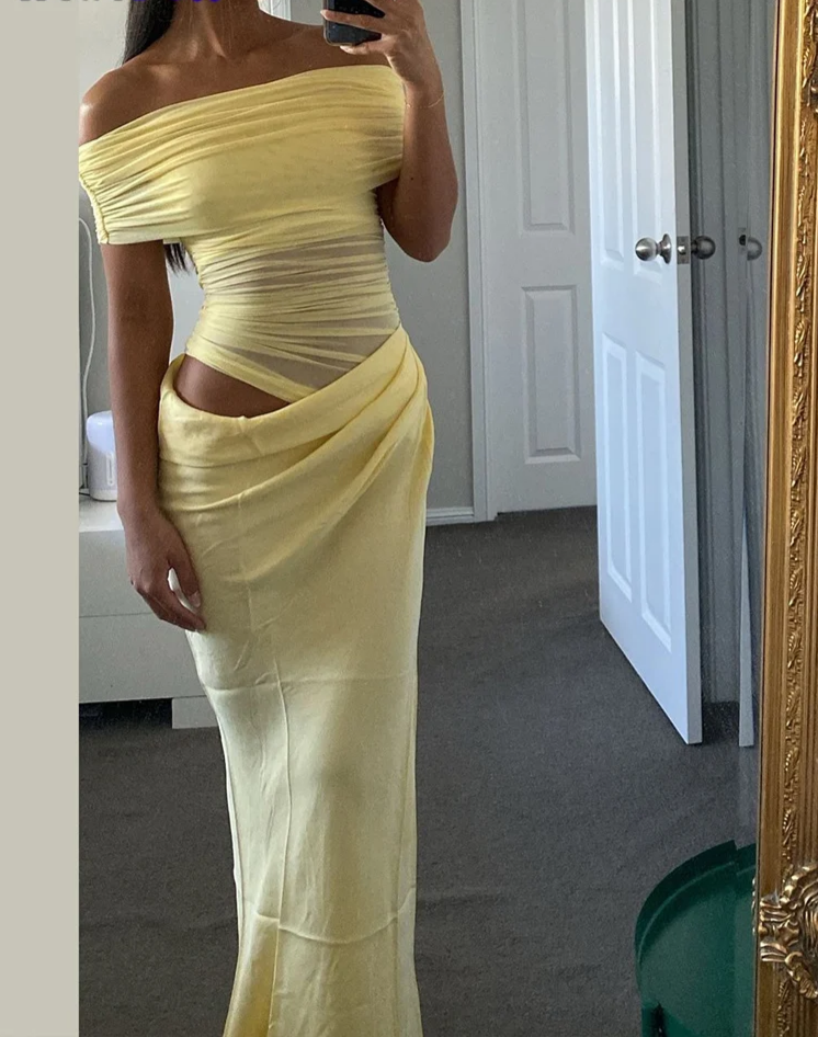 Ruched Irregular Dress Women Mesh Patchwork Slash Neck Short Sleeve Skinny Stretch Trend Elegant Long Bodycon Outfits