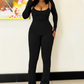 Casual Elegant 2 Piece Set Women Full Sleeve Shawl+Solid Square Collar Sleeveless Skinny Jumpsuit Daily Trend Suit