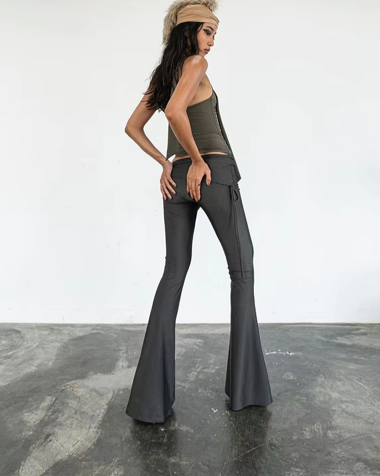 Casual Solid Wide-Legged Pants Women Autumn Classic Bandage Simple Stretch Trend Streetwear Long Trousers Bottoms