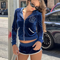 Casual Sporty 2 Piece Set Women Hooded Shirring Zipper Number Print Jacket+Contrast Patchwork Mini Shorts Simple Suit