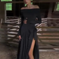 Bow Applique Dress Women Elegant Strapless Slash Neck Full Sleeve Robe Autumn Trend Sexy Slits Stretch Long Bodycon