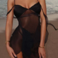 See Through Dress Woman Summer Sexy Spaghetti Straps Patchwork Irregular Tassel Splits Swimsuit Beach Skinny Vestidos