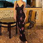 See Through Halter Dress Women Summer Trend Rose Print Backless Sexy V-Neck Skinny Vacation Beach Slim Maxi Vestidos