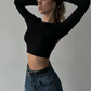 Y2K Backless Crop Tops Autumn Trend O-Neck Solid Long Sleeve Simple Causal Skinny Stretch Streetwear Basic T-Shirts