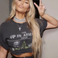 Character-Print Ruffles T-Shirt Womam Summer O-Neck Short-Sleeve Sexy Casual Trend Fashion Wild Skinny Streetwear Top