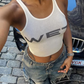 Casual Sporty Women 2 Piece Set Tracksuit Summer Soft Simple Stretch Letter Print Tank Tops+Shorts Thin Street Outfit