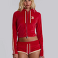 Casual Velvet 2 Piece Set Women Tracksuit Sporty Zip Hooded Sweatshirt+Shorts Sporty Fitness Soft Matching Outfits