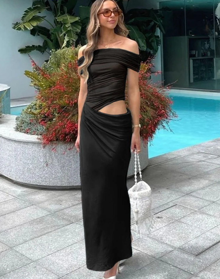 Ruched Irregular Dress Women Mesh Patchwork Slash Neck Short Sleeve Skinny Stretch Trend Elegant Long Bodycon Outfits