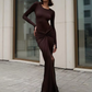 Elegant Simple Women 2 Piece Set Autumn Solid Elastic Bodysuit Tops+Peach Buttocks Wrapped Long Skirts Matching Suits