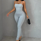 Fitness Casual Jumpsuit Women Backless Activity Tight Sporty Stretch Sleeveless Backless Shirring Bandage Overalls